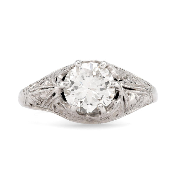 Art Deco Diamond Platinum Solitaire Engagement Filigree Ring Rings Jack Weir & Sons   