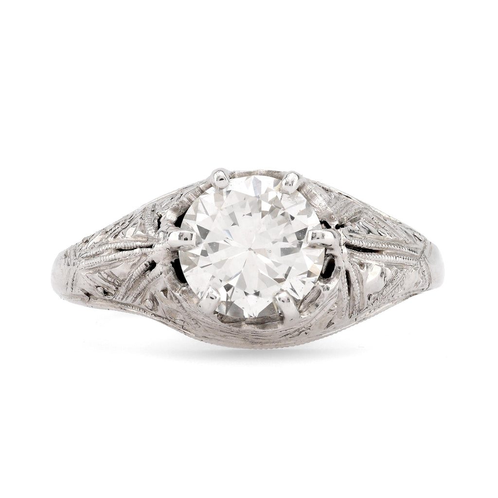 Art Deco Diamond Platinum Solitaire Engagement Filigree Ring Rings Jack Weir & Sons   