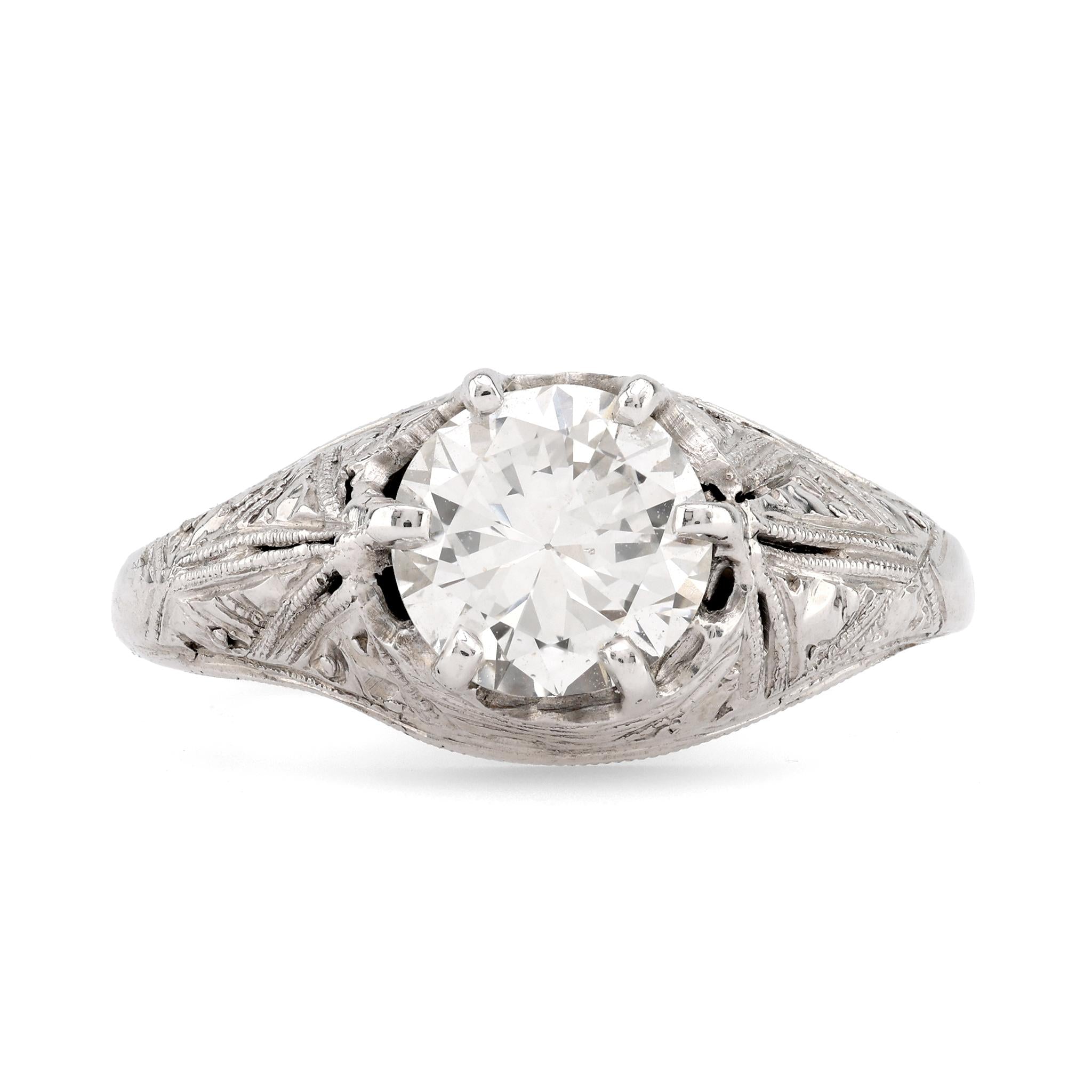 Art Deco Diamond Platinum Solitaire Engagement Filigree Ring Rings Jack Weir & Sons   