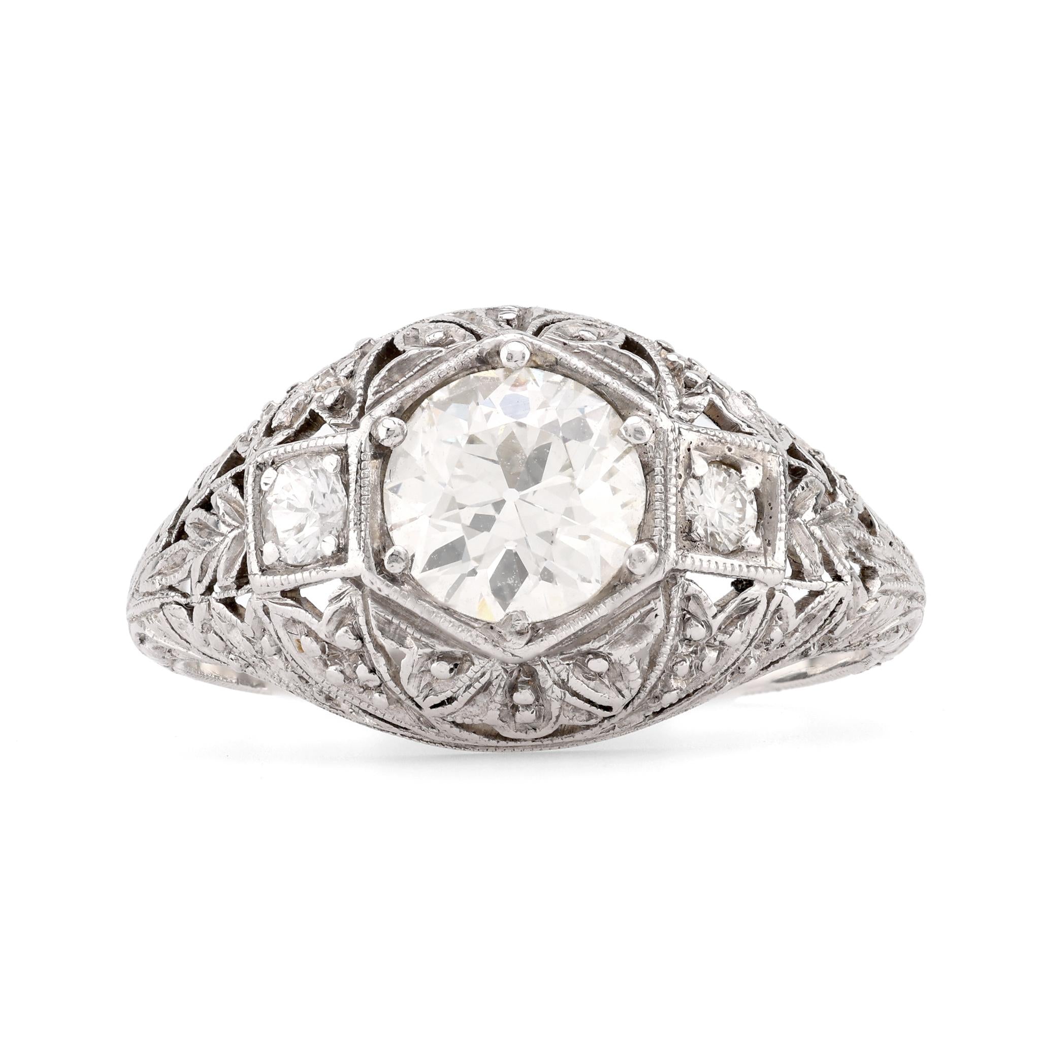 Art Deco Diamond Platinum Engagement Filigree Ring Rings Jack Weir & Sons   