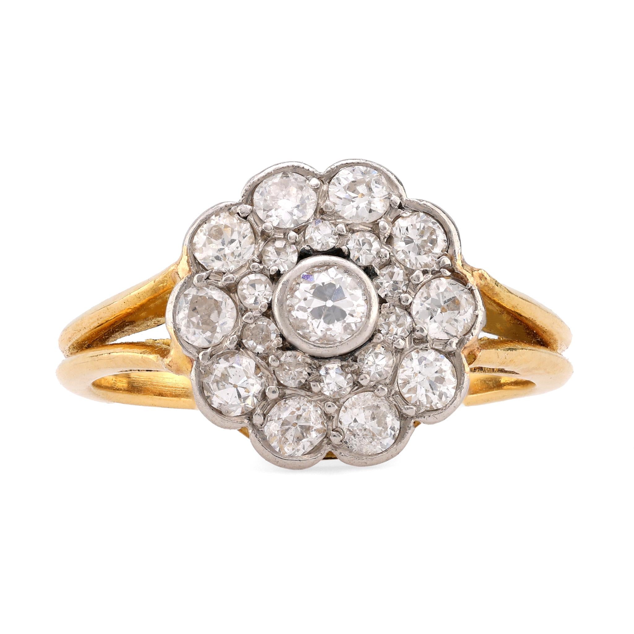 Edwardian French Diamond 18K Yellow Gold Cluster Ring  Jack Weir & Sons   