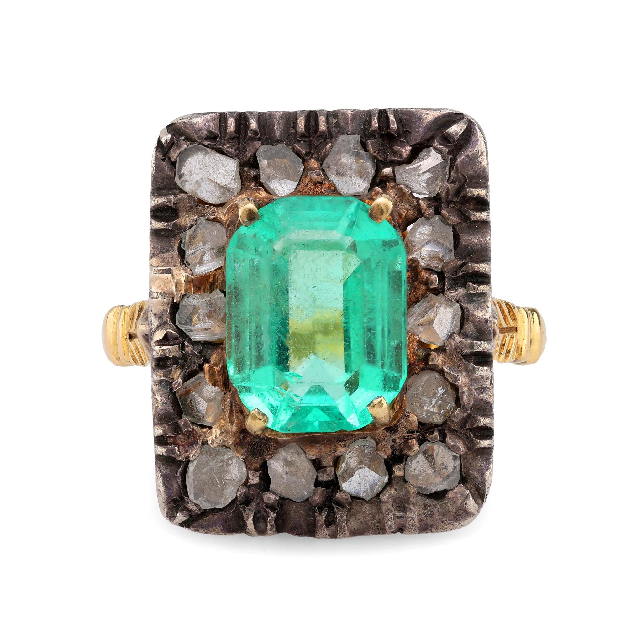 Victorian GIA 3 Carat Emerald Diamond 18K Yellow Gold Silver Square Ring  Jack Weir & Sons