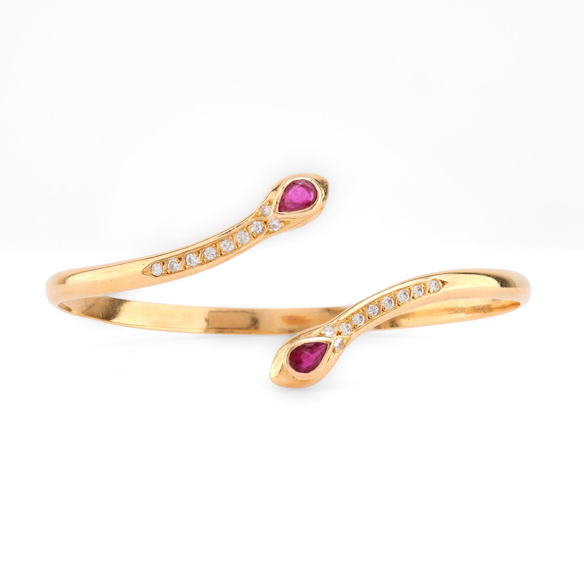 Vintage Ruby Diamond 18K Yellow Gold Snake Bangle  Jack Weir & Sons   