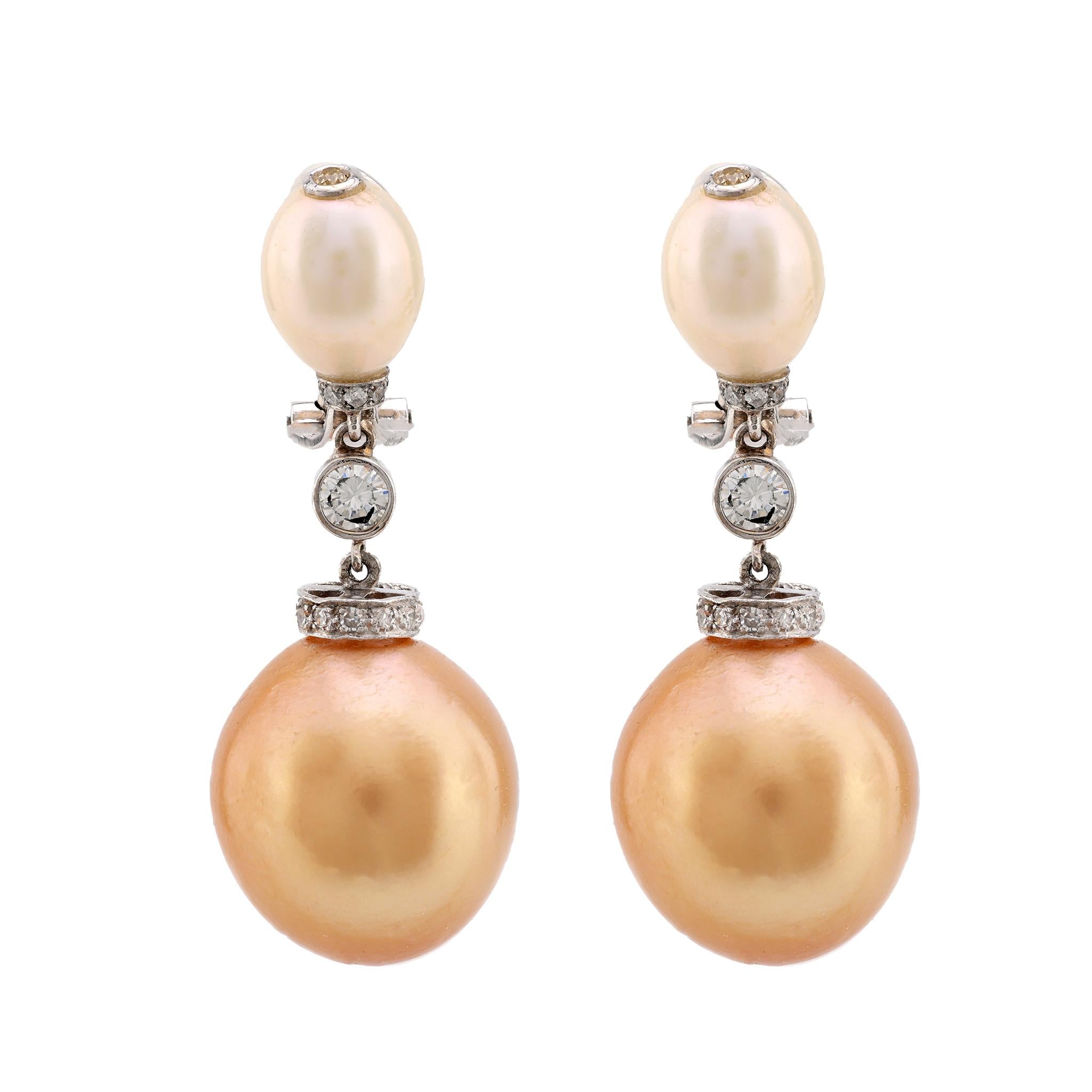 Modern French Pearl Diamond 18K White Gold Earrings Earrings Jack Weir & Sons   