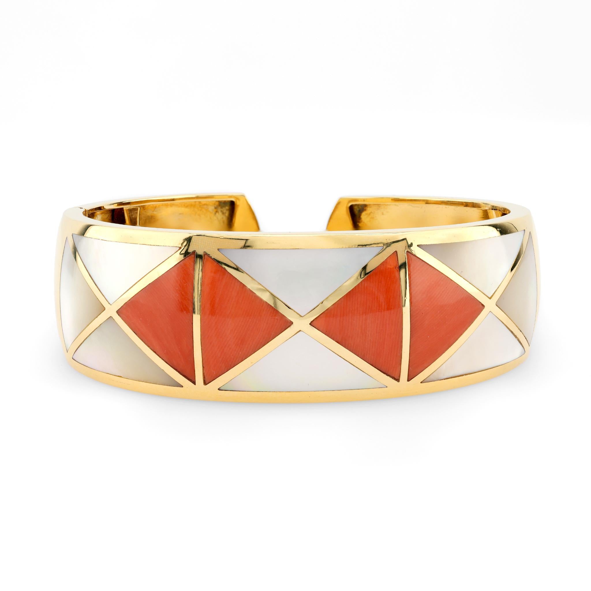 Vintage Italian Coral Mother of Pearl 18K Yellow and White Gold Bangle Bracelets Jack Weir & Sons   