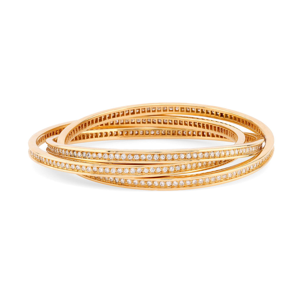 Cartier French 6.5 Carat Diamond 18K Yellow Gold Trinity Bangle Bracelets Cartier   