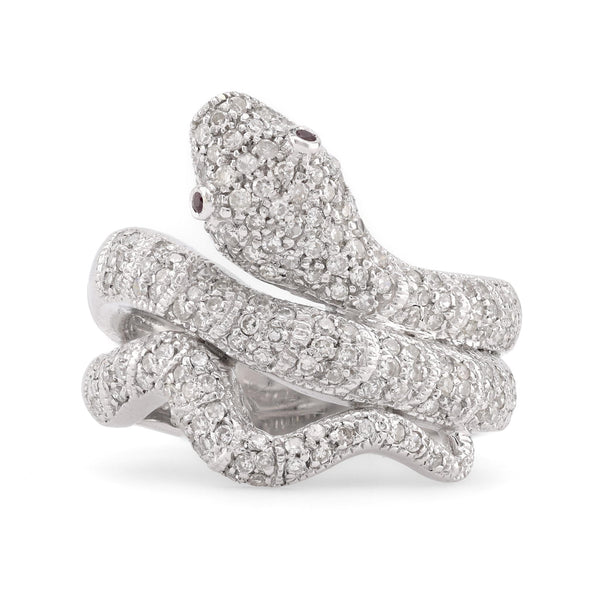 Modern Diamond Ruby 18K White Gold Snake Ring  Jack Weir & Sons   