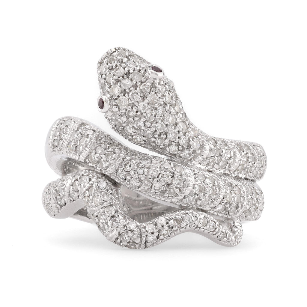 Modern Diamond Ruby 18K White Gold Snake Ring Rings Jack Weir & Sons