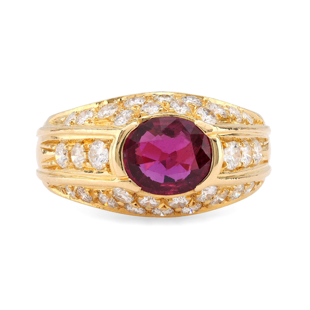 Vintage GIA 1.25 Carat Ruby Diamond 18K Yellow Gold Ring  Jack Weir & Sons   