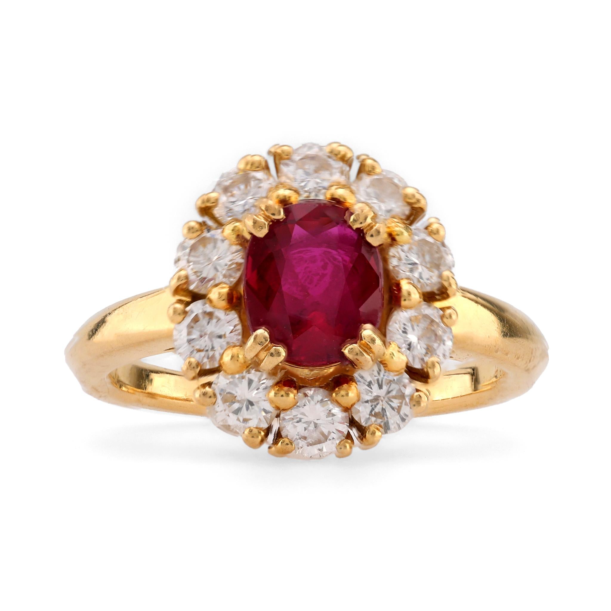 Mauboussin Paris 1.3 Carat Oval Cut Ruby Diamond 18K Yellow Gold Cluster Ring  Mauboussin