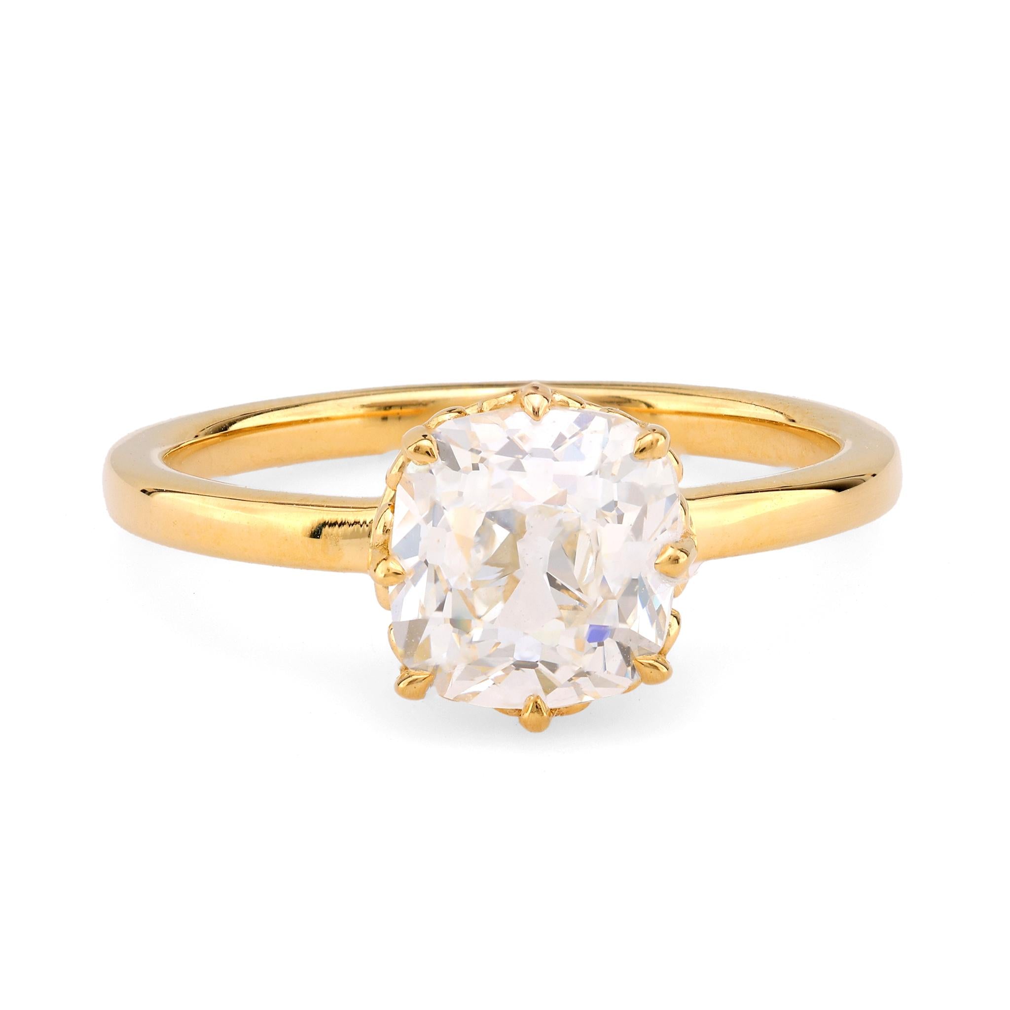 GIA 2.01 Carat Old Mine Cut Diamond 18K Yellow Gold Engagement Ring  Jack Weir & Sons