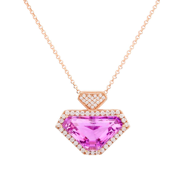 Modern 15 Carat Kunzite Diamond 14K Rose Gold Necklace  Jack Weir & Sons   