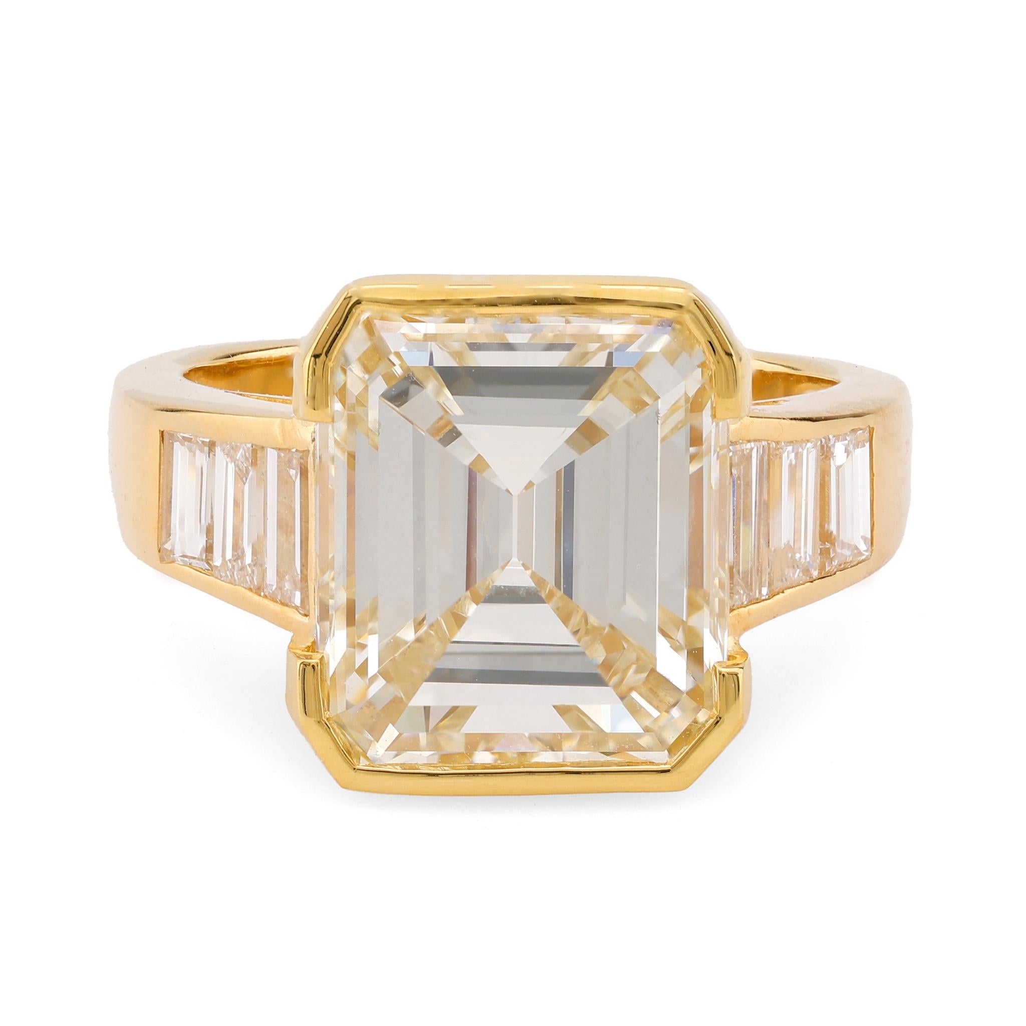 French GIA 7.4 Carat Asscher Cut Diamond 18K Yellow Gold Engagement Ring  Jack Weir & Sons   