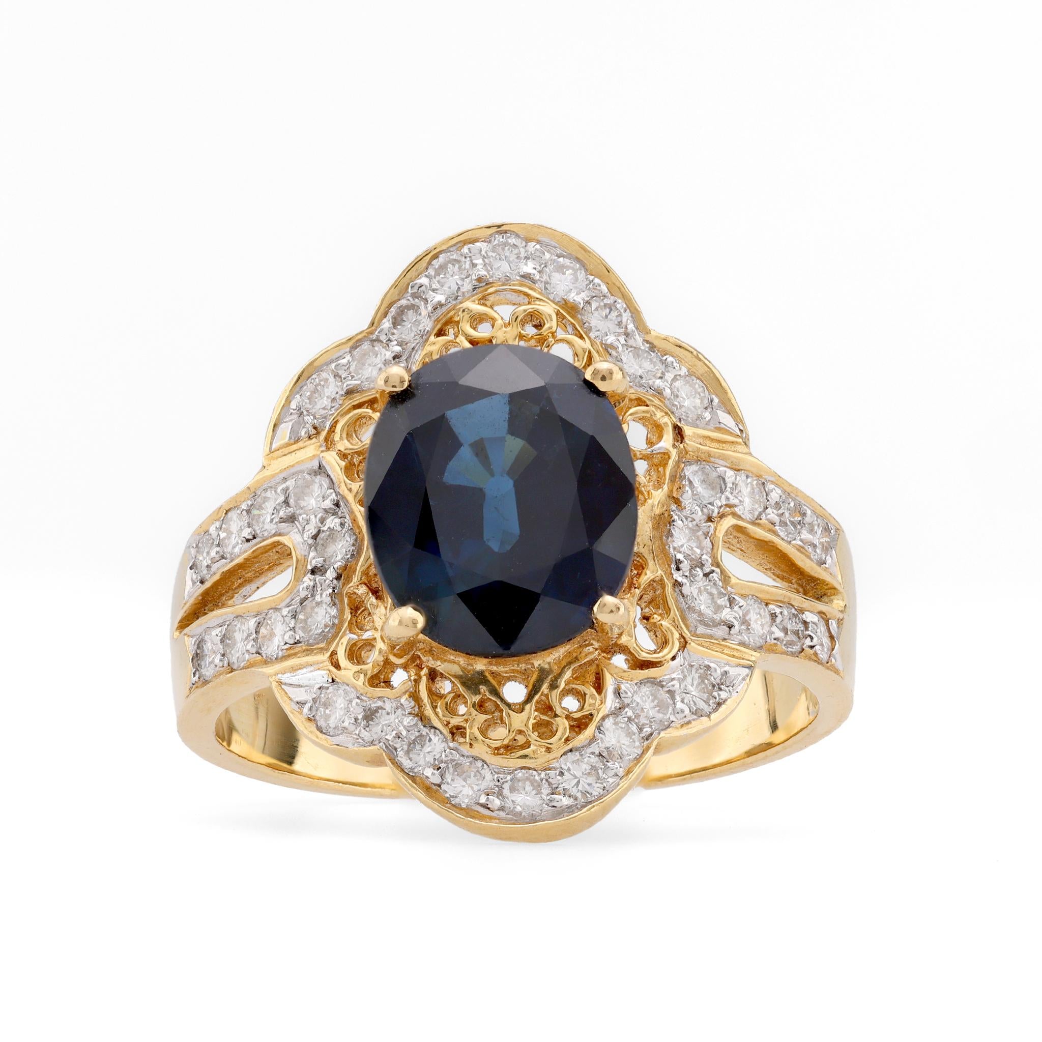 Vintage 2.5 Carat Oval Cut Sapphire 18K Yellow Gold Cocktail Ring  Jack Weir & Sons   