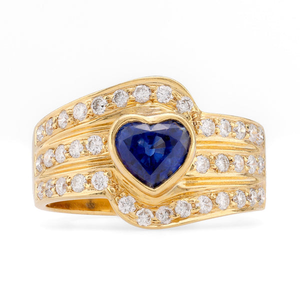 Vintage Heart Shape Sapphire Diamond 18K Yellow Gold Ring  Jack Weir & Sons   