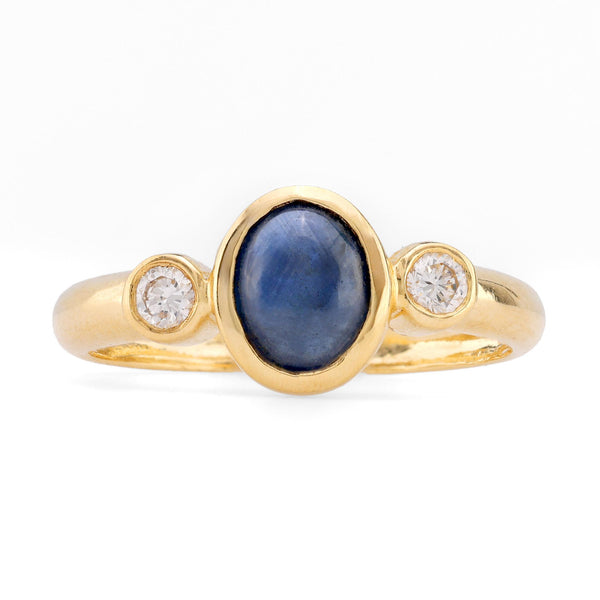 Vintage Sapphire Diamond 18K Yellow Gold Three Stone Ring  Jack Weir & Sons   