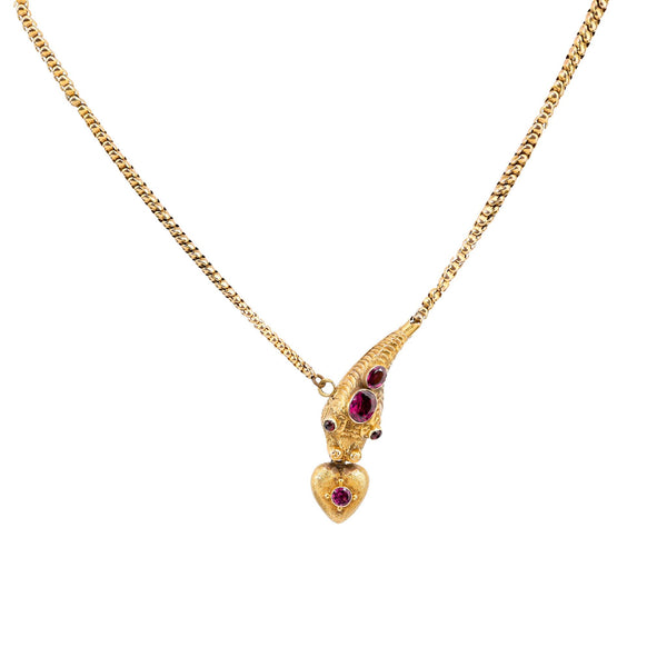 Fabulous antique garnet 14k yellow gold snake necklace  Jack Weir & Sons   