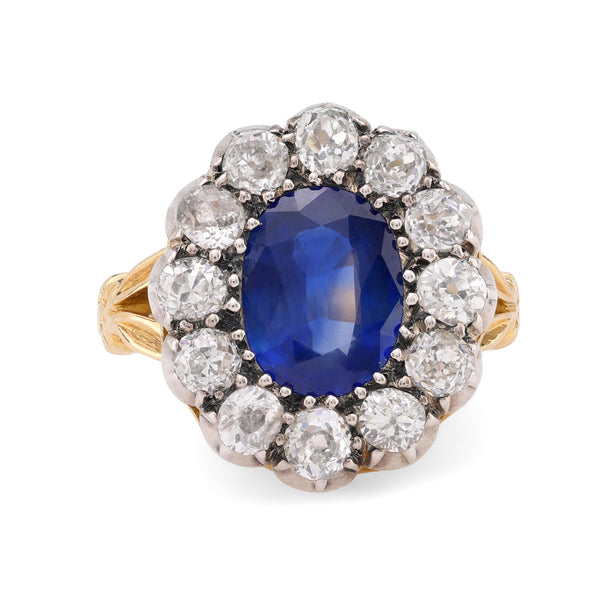 Antique French GIA 3.50 carat sapphire diamond 18k yellow gold silver ring  Jack Weir & Sons   