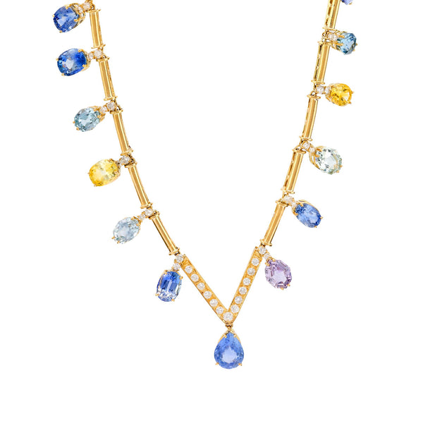 Exceptional GIA 58.56 carat sapphire diamond 18k yellow gold necklace Jack Weir & Sons