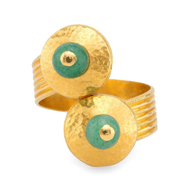 Ilias Lalaounis French Nephrite 22K Yellow Gold Aventurine Crossover Wrap Ring  Ilias Lalaounis   