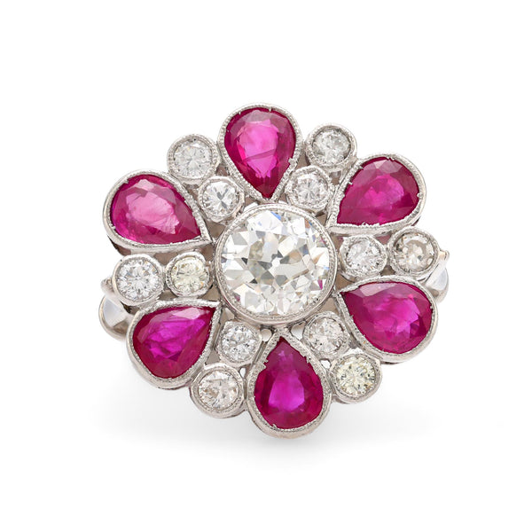 French GIA 1.47 carat diamond ruby platinum cocktail ring Jack Weir & Sons