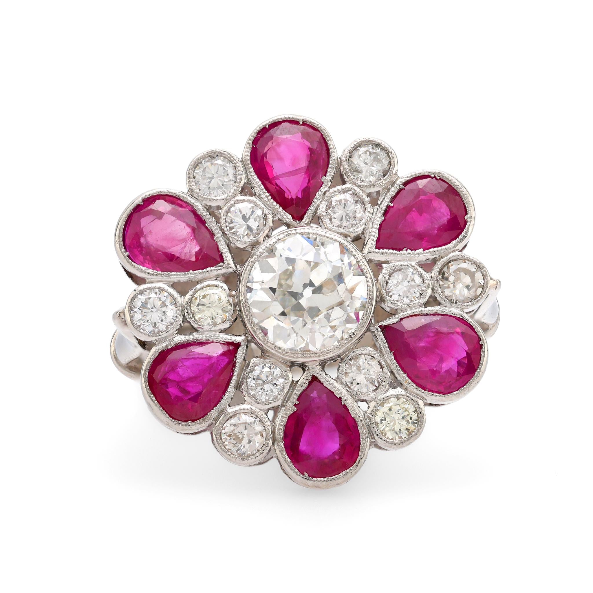 French GIA 1.47 carat diamond ruby platinum cocktail ring Jack Weir & Sons