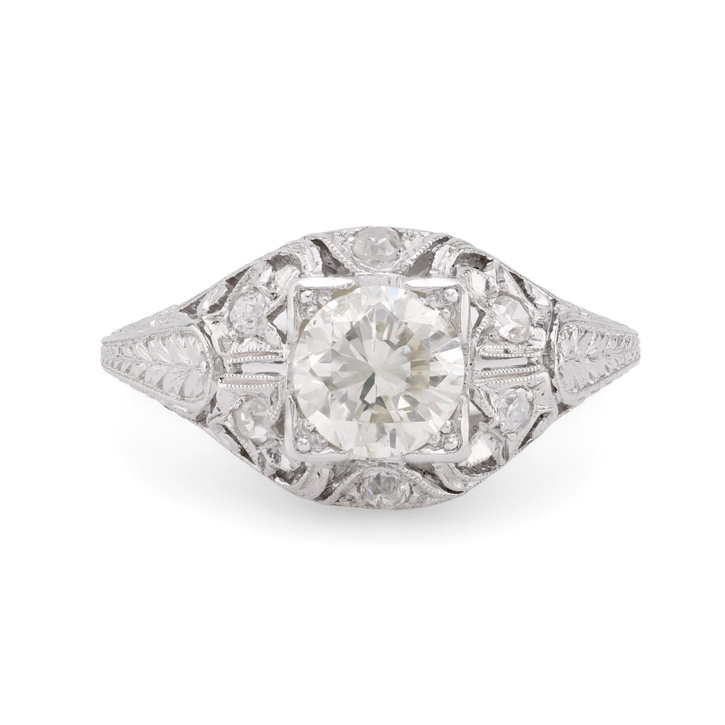 Sparkling GIA 1 carat round brilliant cut diamond platinum filigree ring