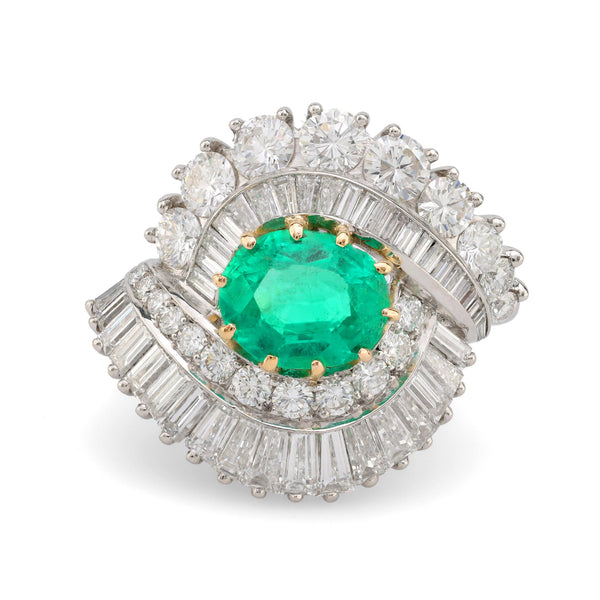 GIA 1.57 carat Colombian emerald diamond 18k white gold cocktail ring  Jack Weir & Sons   