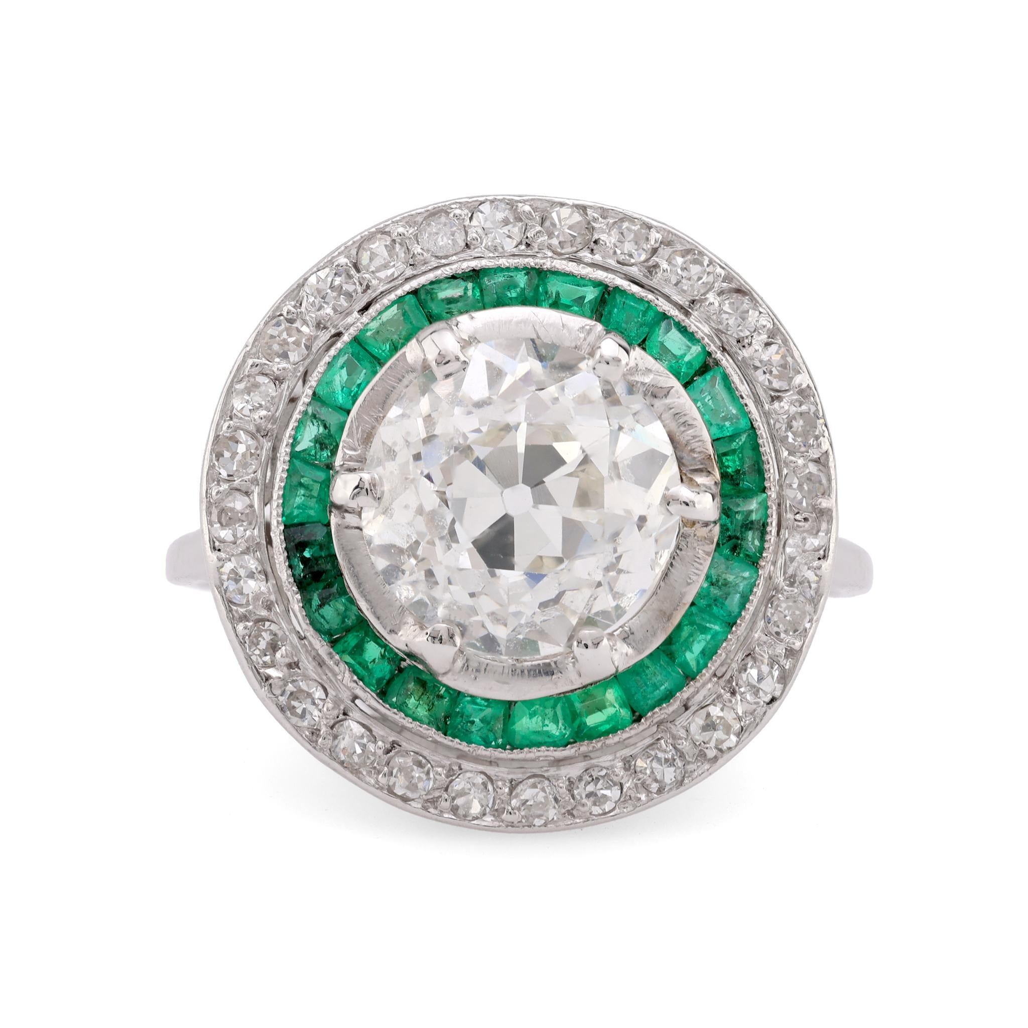 GIA 2.31 Carat Old European Cut Diamond Emerald Platinum Target Ring  Jack Weir & Sons   