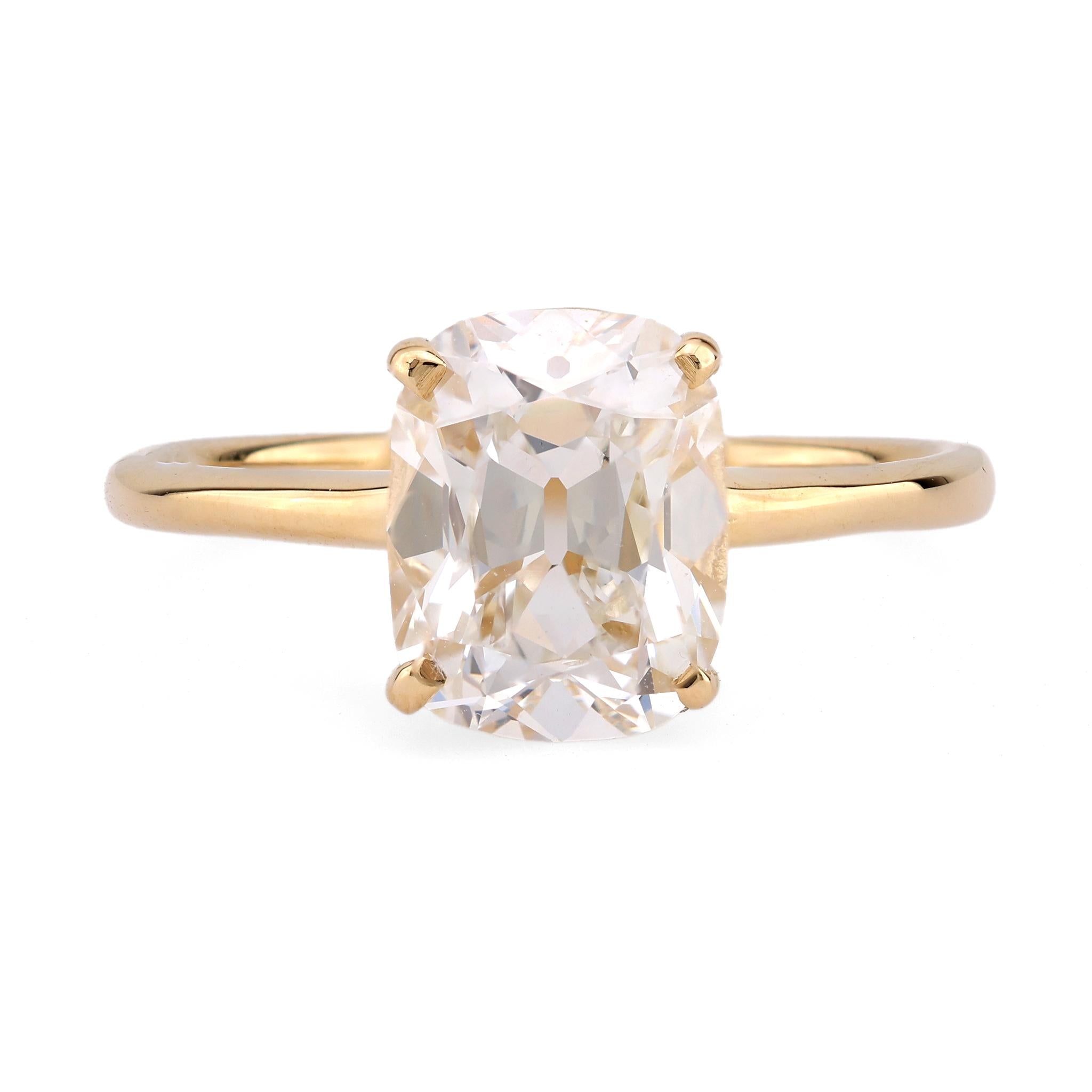 GIA 2.02 carat cushion cut diamond 14k yellow gold solitaire ring  Jack Weir & Sons   