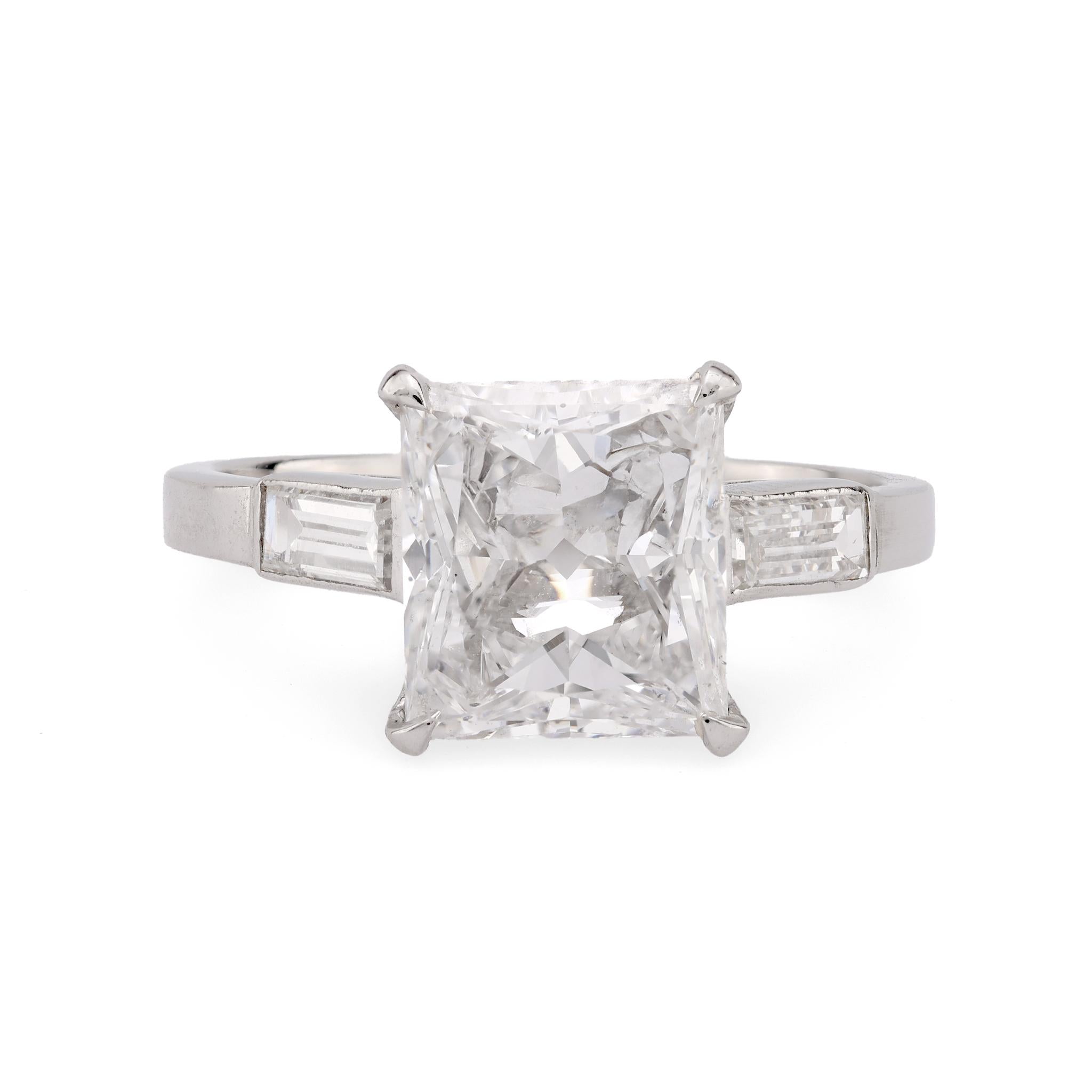 Striking GIA 3.02 carat rectangular cut diamond platinum engagement ring  Jack Weir & Sons   