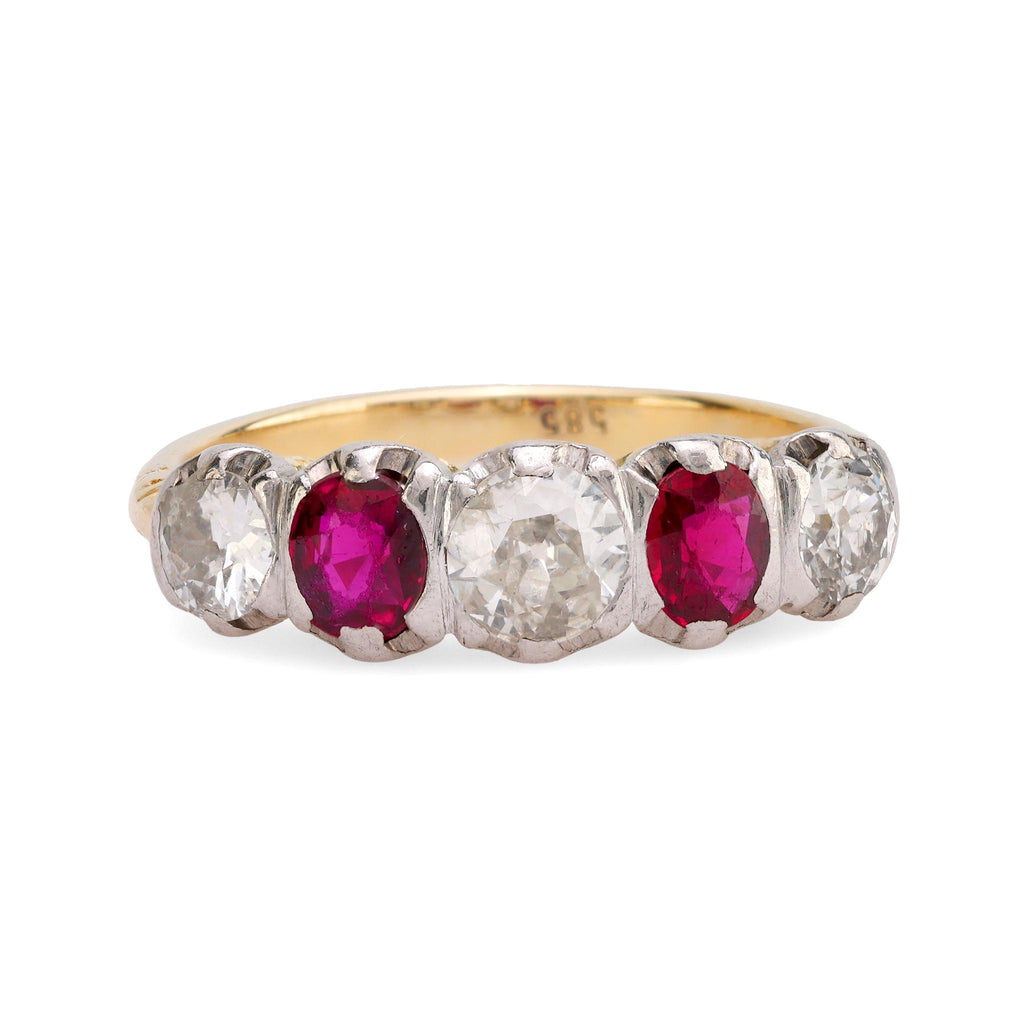 Gorgeous Victorian diamond ruby 14k yellow and white gold five stone ring  Jack Weir & Sons   