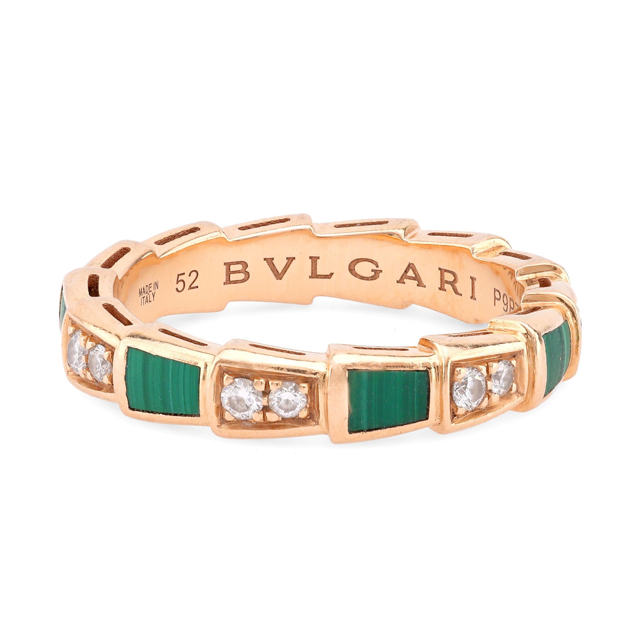 Bvlgari Diamond Malachite 18K Rose Gold Serpenti Viper Ring  Bvlgari   