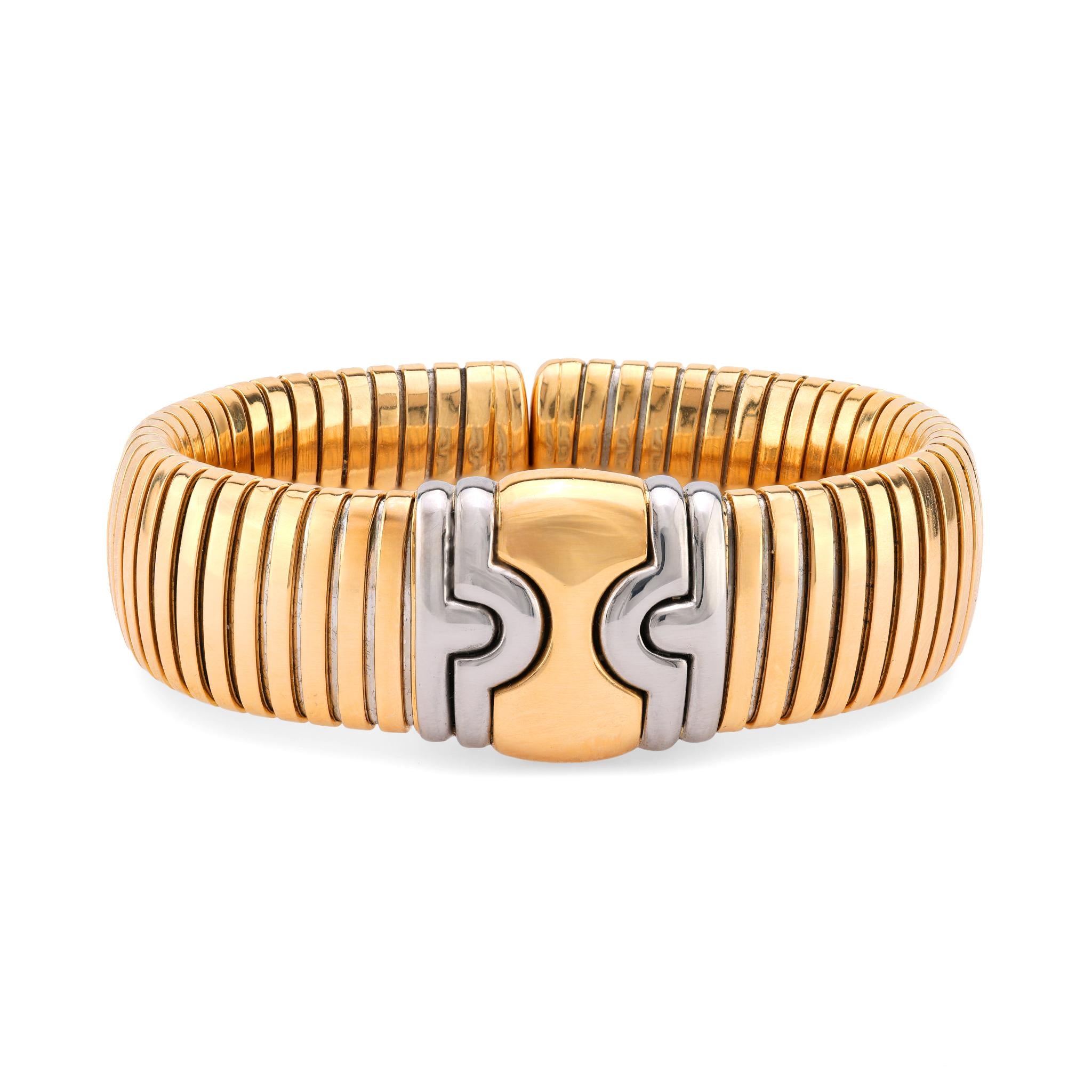 Bvlgari 18K Yellow Gold and Still Parentesi Tubogas Cuff Bracelet  Bvlgari   