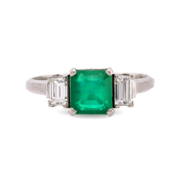 Timeless emerald diamond platinum three stone ring  Jack Weir & Sons   