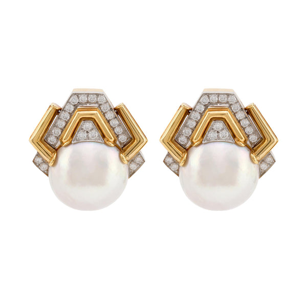 Iconic David Webb mabe pearl diamond 18k yellow gold earrings  David Webb   