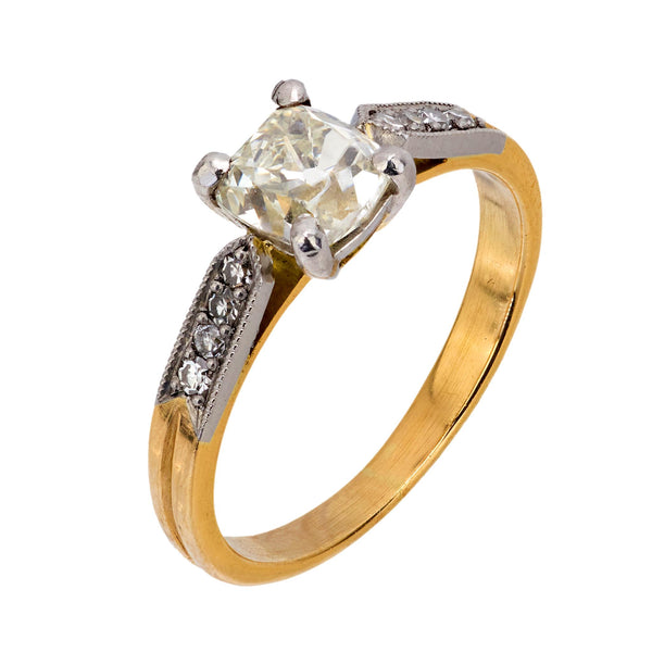 French old mine diamond 18k yellow gold engagement ring