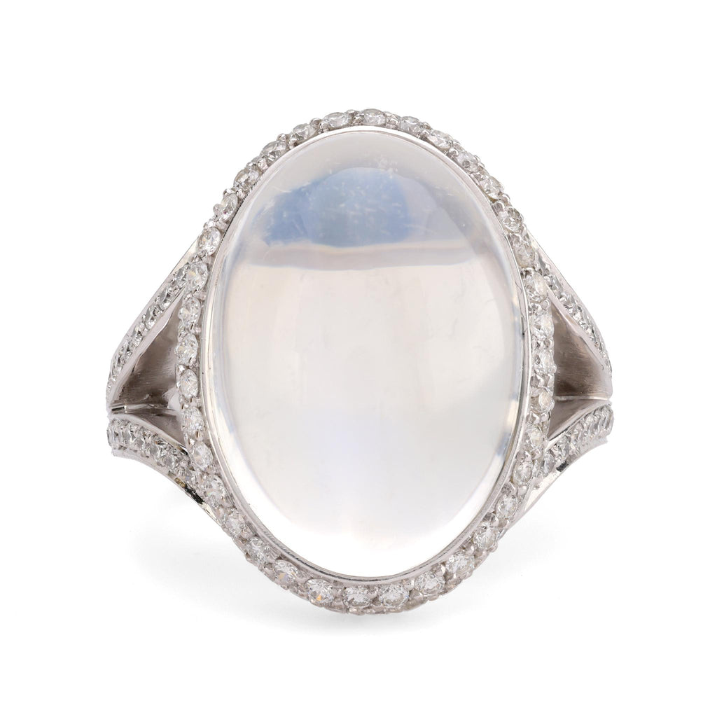 Extraordinary moonstone diamond 18k white gold cocktail ring  Jack Weir & Sons   