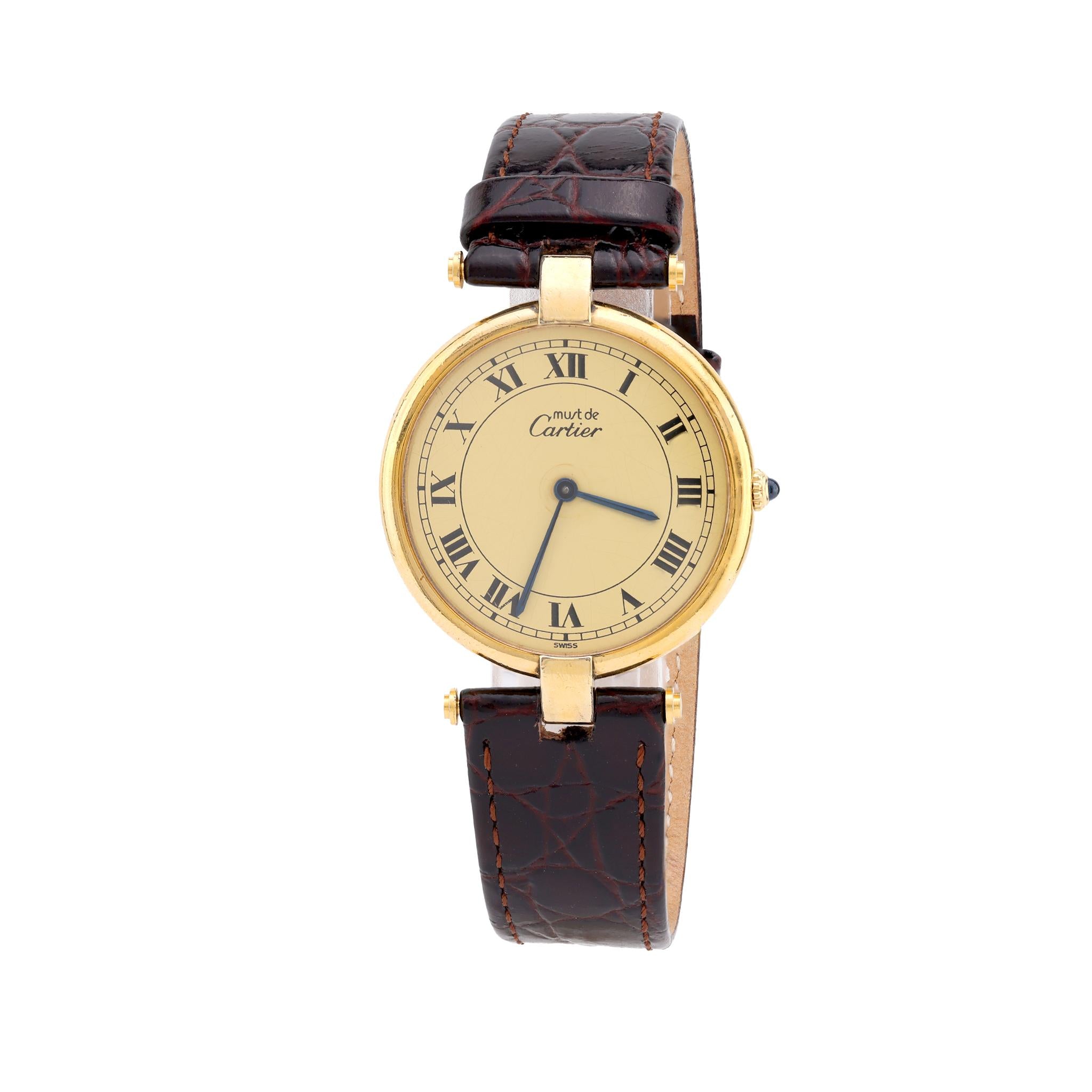 Cartier Paris Vendome gold plated silver leather wristwatch  Cartier   