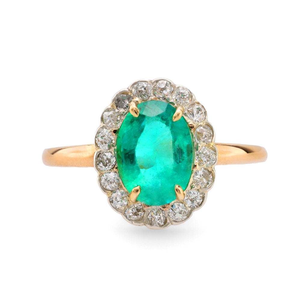 GIA 1.40 carat emerald diamond 14k yellow gold silver cluster ring Jack Weir & Sons