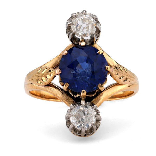 French Belle Époque GIA 2.67 carat sapphire diamond 18k gold ring Jack Weir & Sons