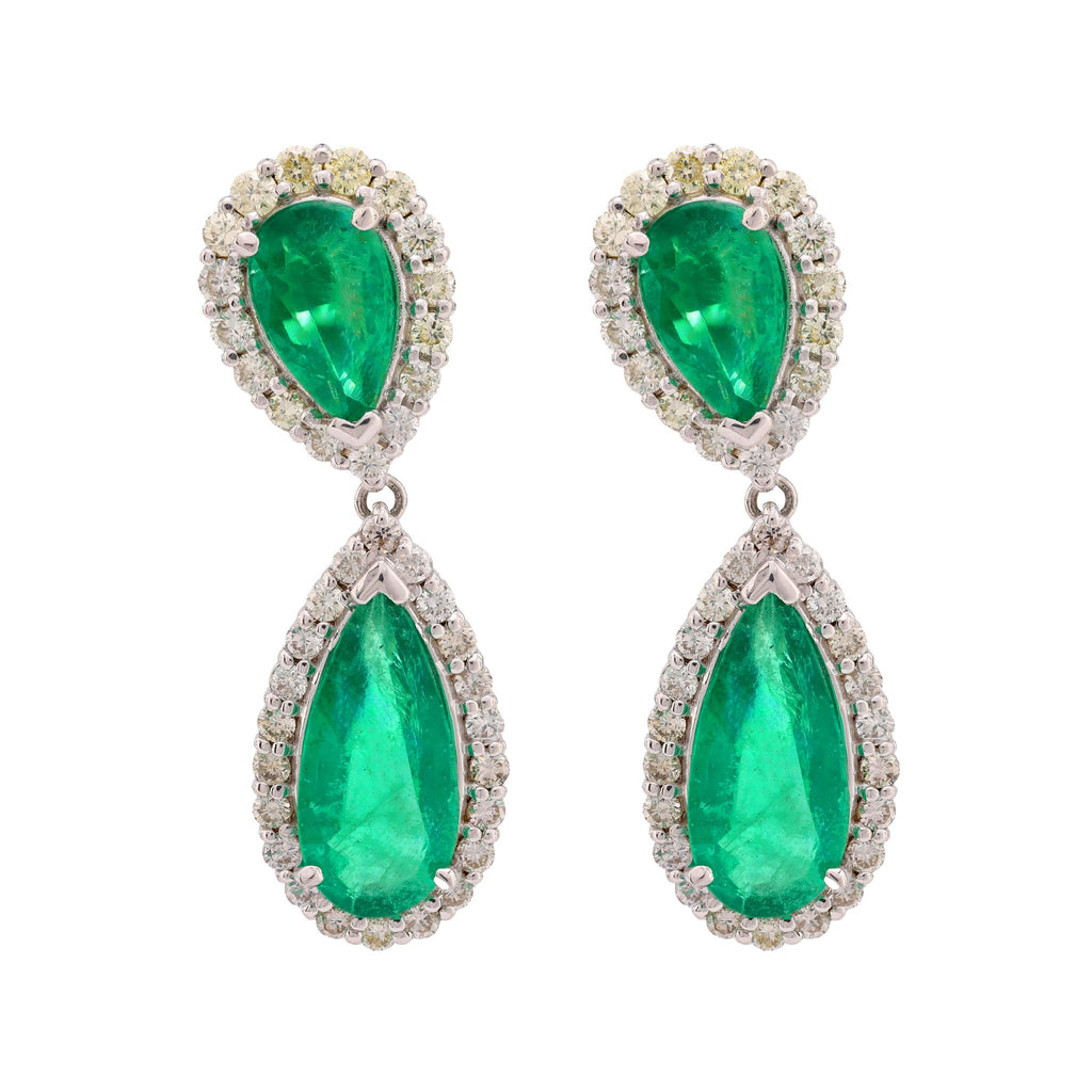 Vintage GIA 5.3 carat emerald diamond 18k white gold dangle earrings  Jack Weir & Sons   