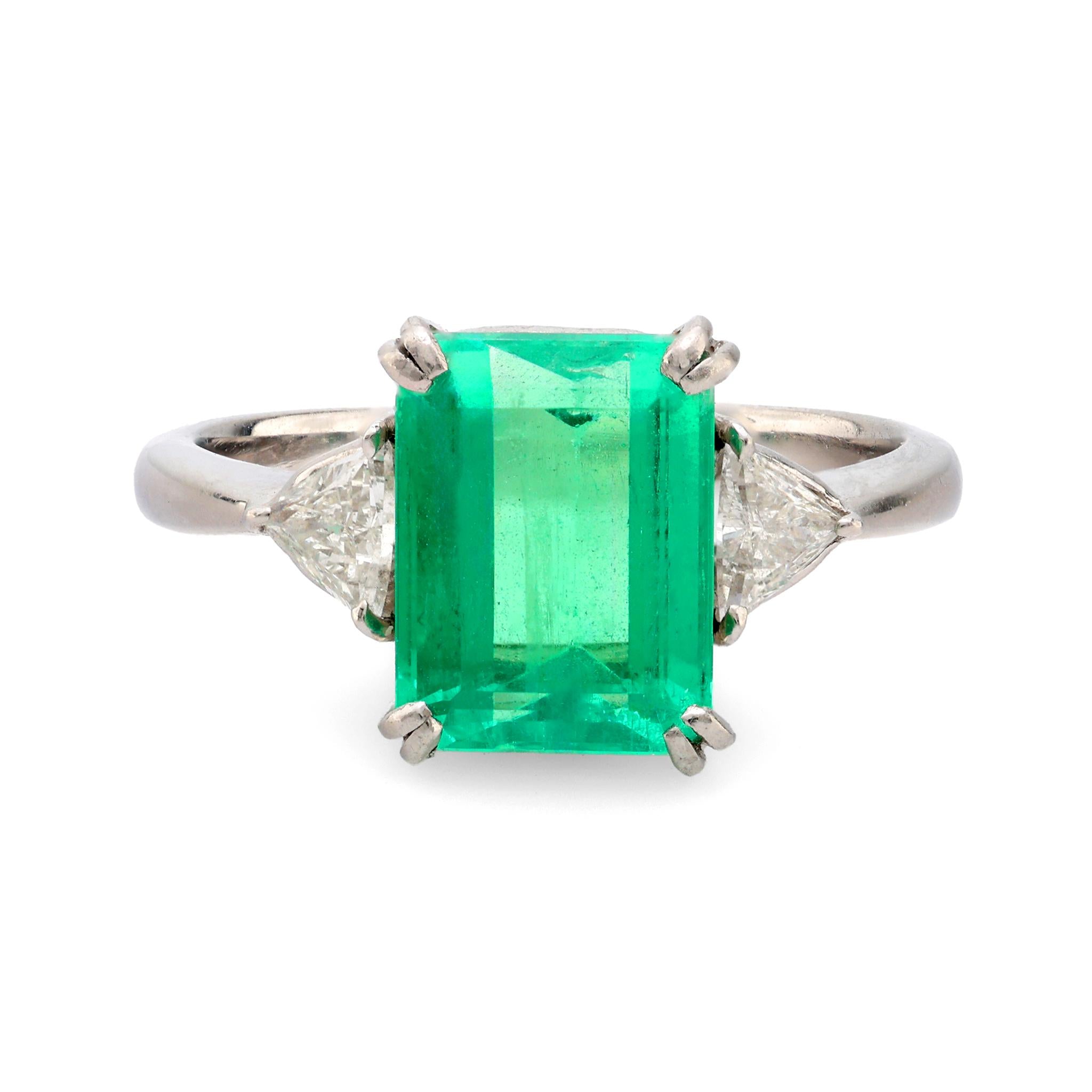 GIA 3.09 carat Colombian emerald diamond platinum ring