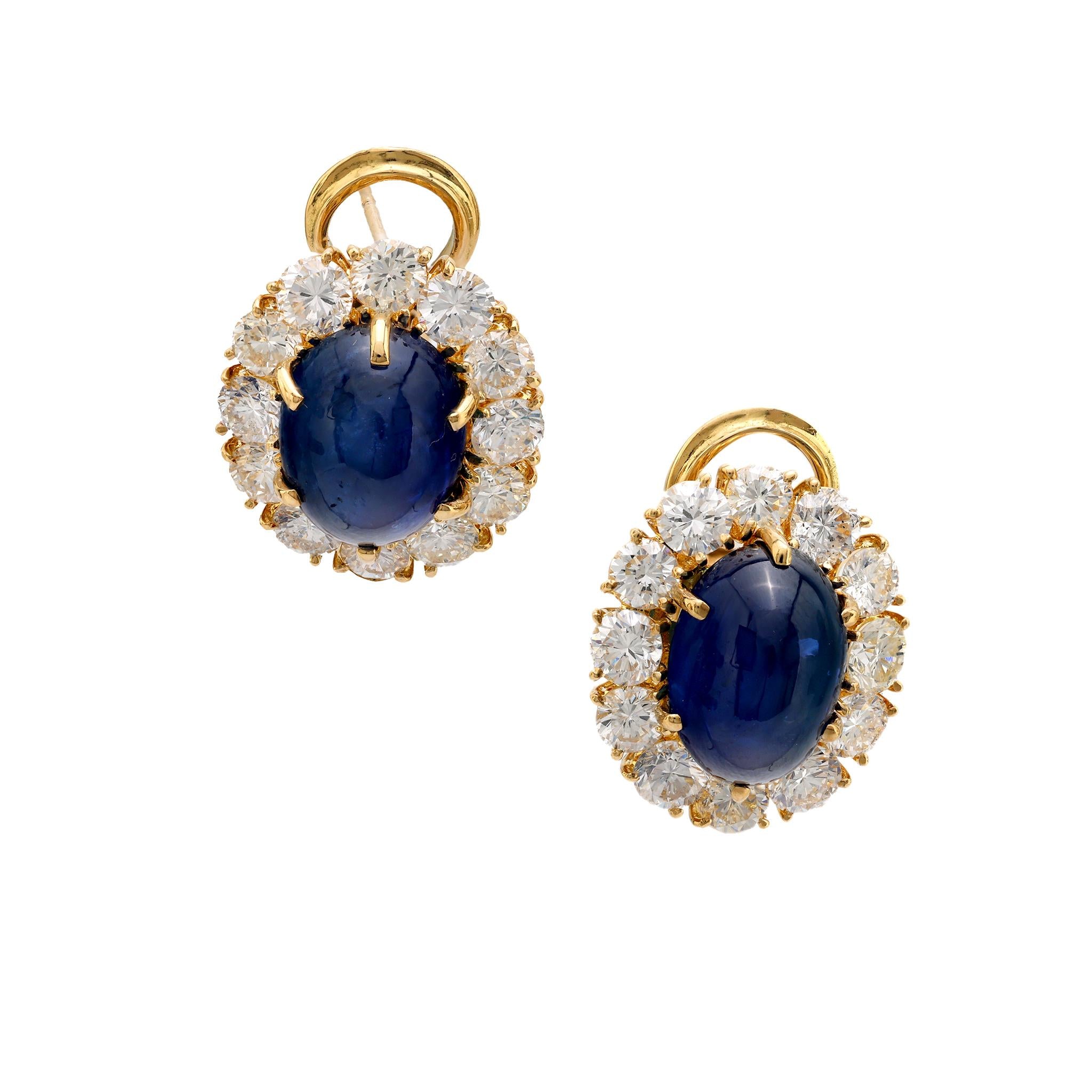 GIA 16.72 carat total weight sapphire diamond 18k gold cluster earrings Jack Weir & Sons