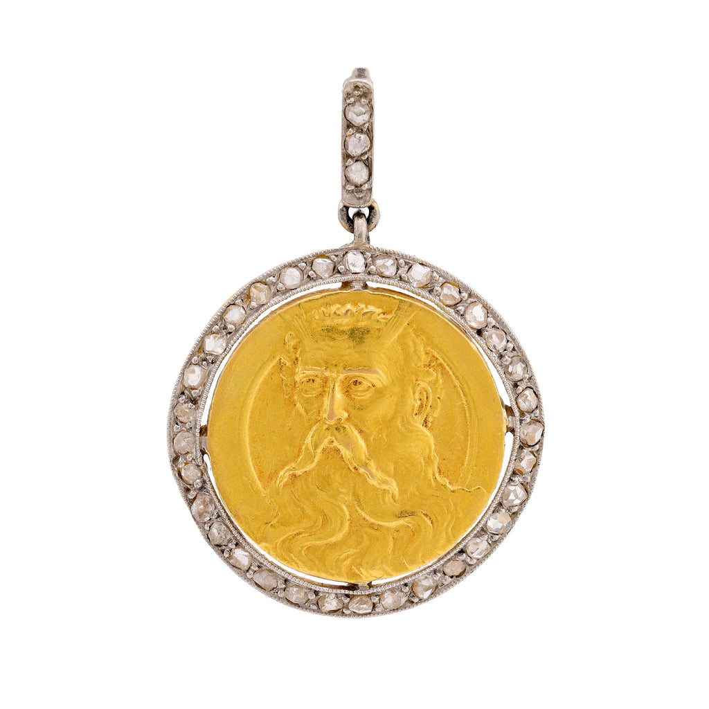 Antique French diamond 18k yellow and white gold coin pendant  Jack Weir & Sons   