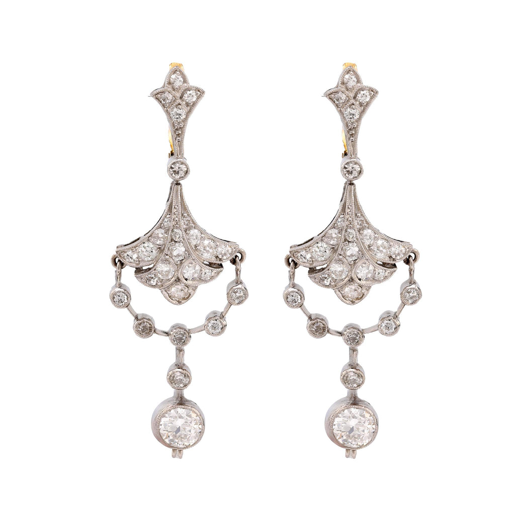 Art Deco inspired 3 carat total weight diamond platinum chandelier earrings  Jack Weir & Sons   