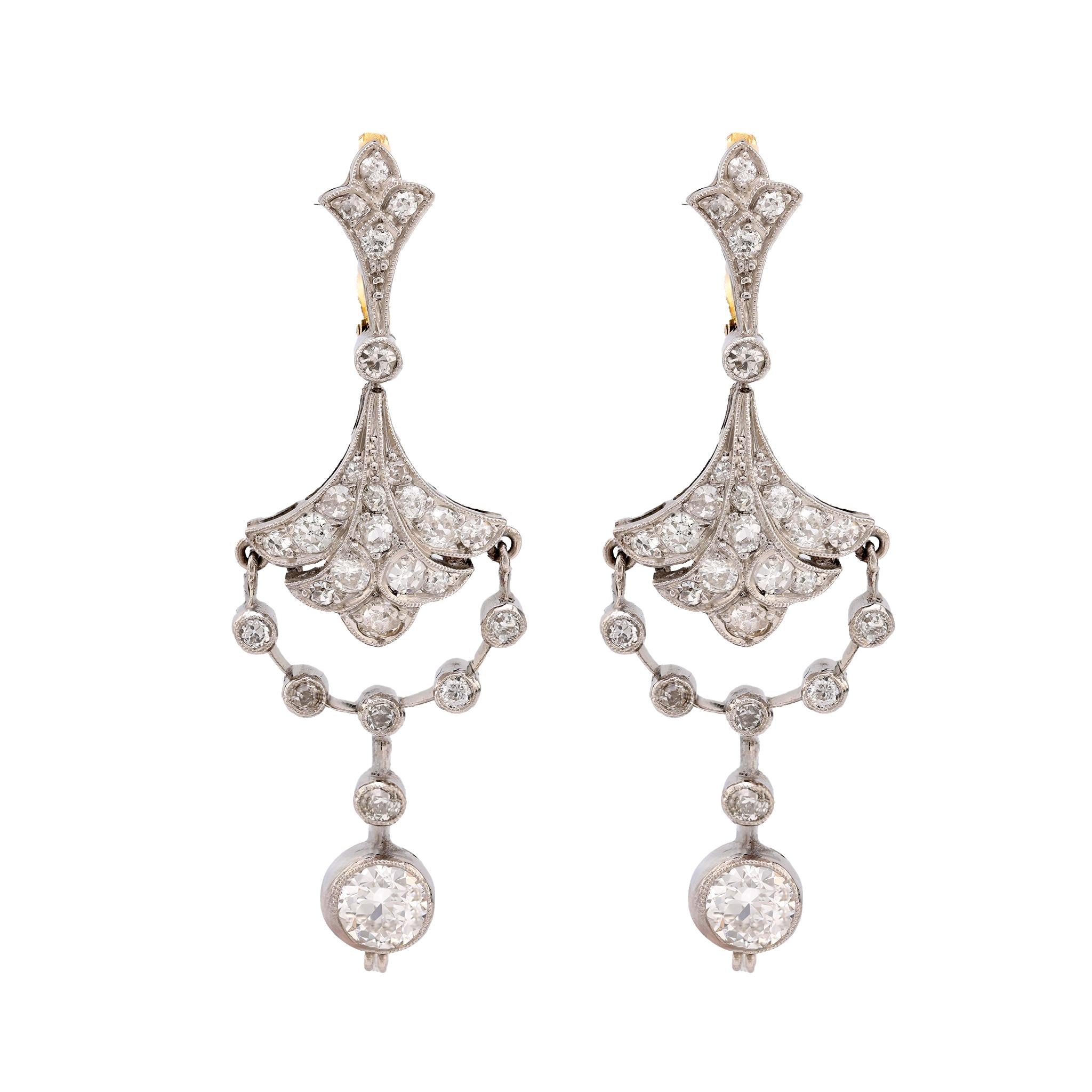 Art Deco inspired 3 carat total weight diamond platinum chandelier earrings  Jack Weir & Sons   