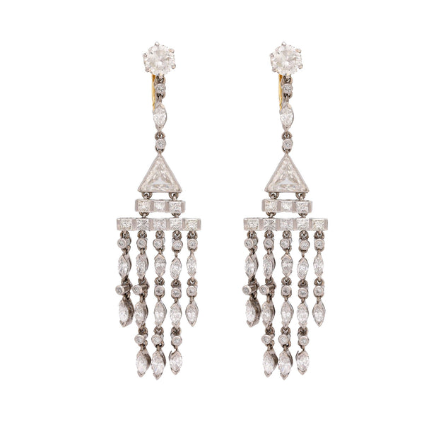 Art Deco inspired 6 carat total weight diamond platinum chandelier earrings  Jack Weir & Sons