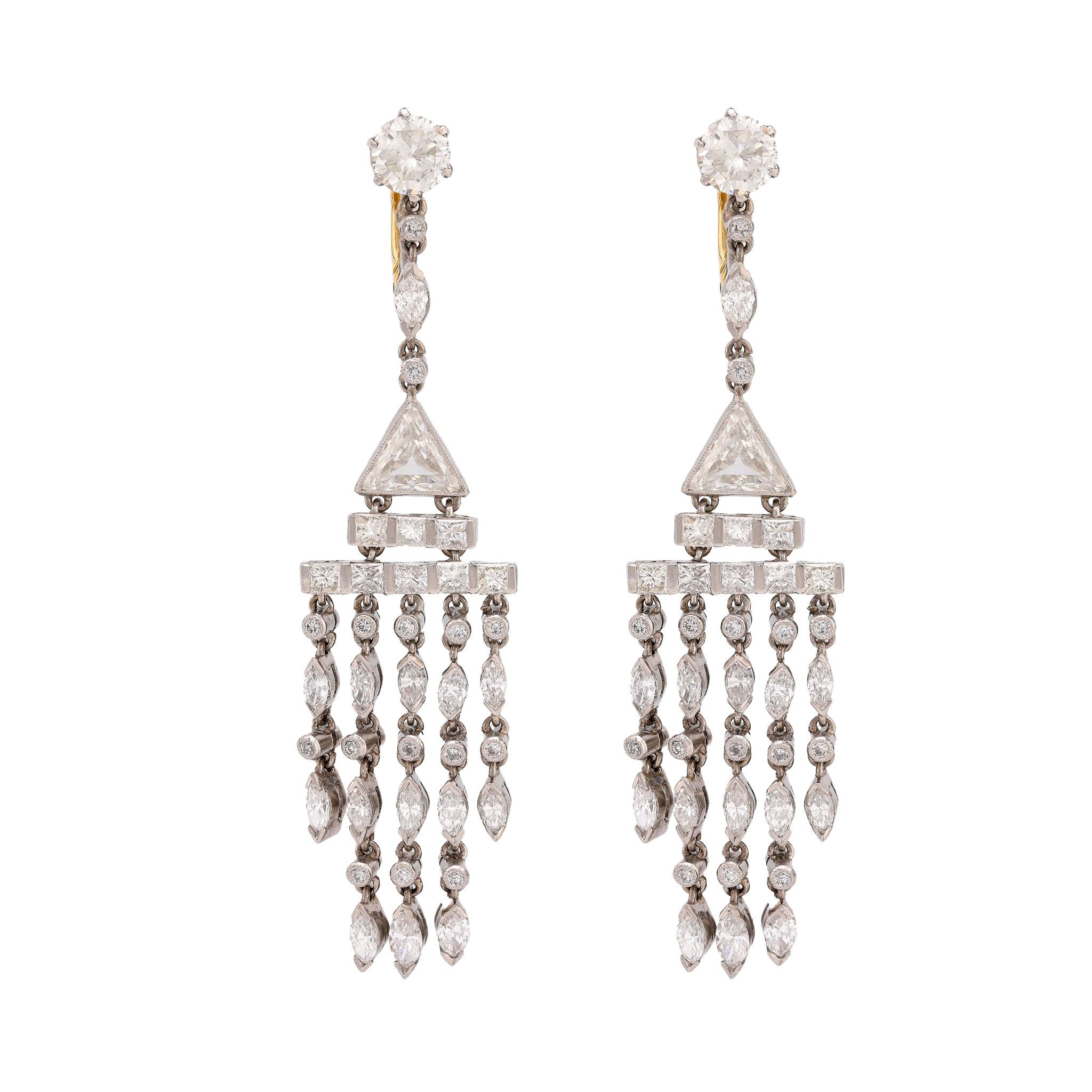 Art Deco inspired 6 carat total weight diamond platinum chandelier earrings  Jack Weir & Sons