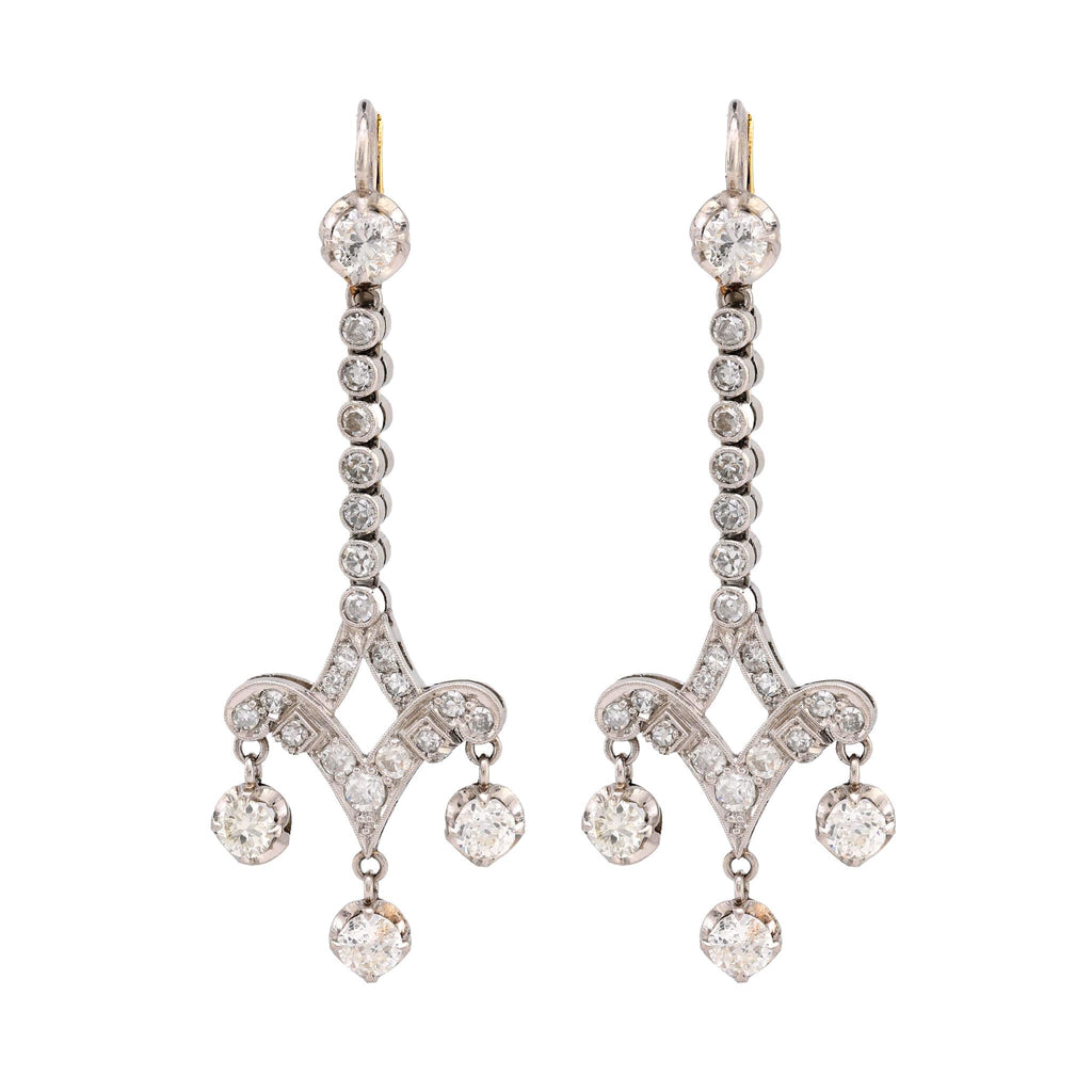 Art Deco inspired 3 carat total weight diamond platinum drop earrings  Jack Weir & Sons   